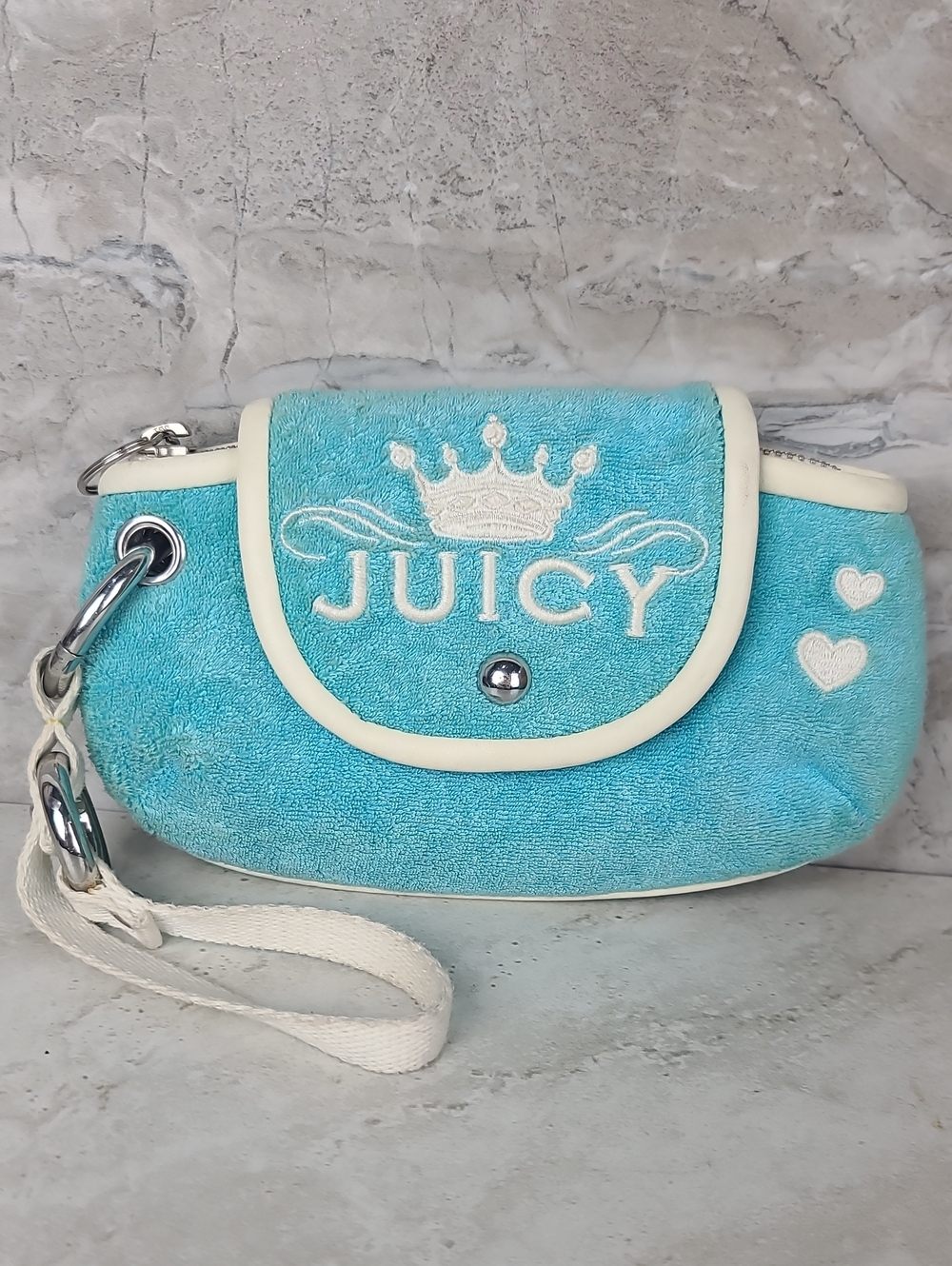 Vtg Y2K Juicy Couture Teal Terry Cloth Wristlet Clutch Gelato Pouchette Mini Bag